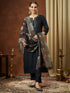 Janasya Women's Black Cotton Blend Yoke Design Straight Kurta Set